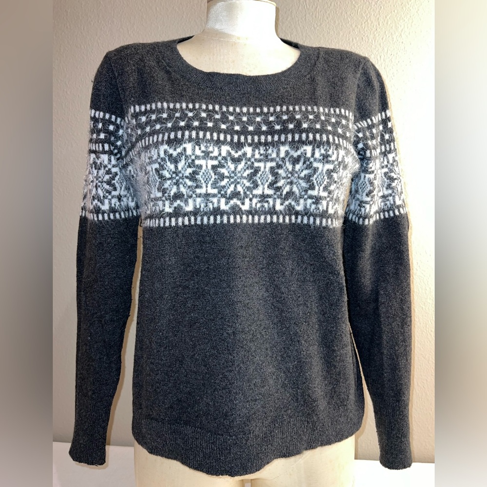 LOFT crewneck black with mohair snowflake sweater